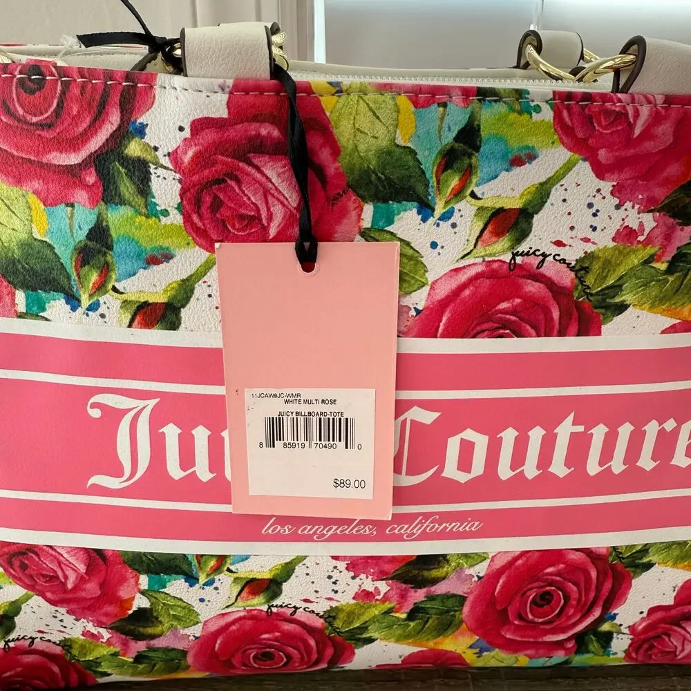 NWT Juicy Couture Floral Rose Tote Bag Purse Pink White Shoulder Crossbody